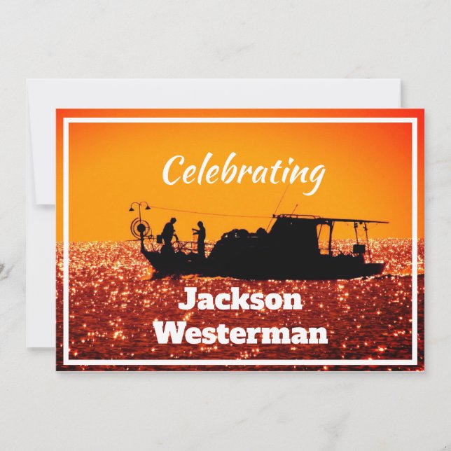 Fiskefartyg vid solnedgång  inbjudningar (Framsida)