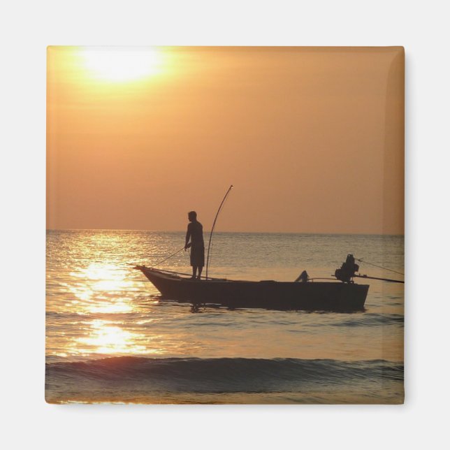 Fiskefartyg vid solnedgång magnet (Framsidan)