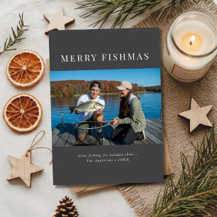 Fiskefoto av enkelt Elegant Grått God jul Julkort
