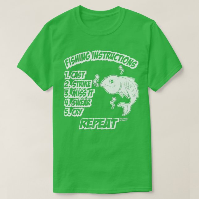 Fiskeinstruktioner kastar strejka utan att det grå t shirt (Design framsida)