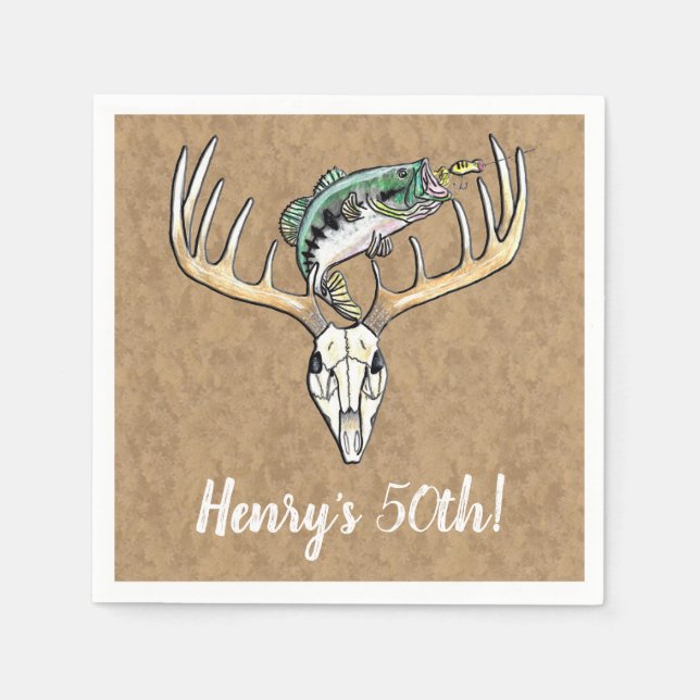 Fiskejakt 50:e födelsedagen pappersservett (Framsidan)