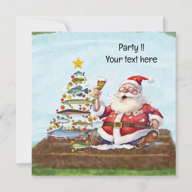 Fiskejul med Jultomten Inbjudningar (Framsida)