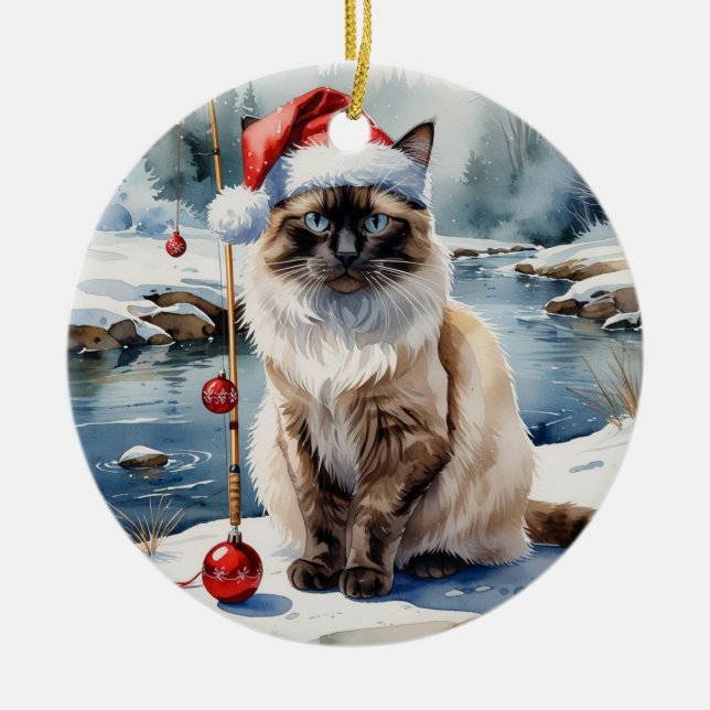 Fiskejultema för Cat Lovers Julgransprydnad Keramik (Framsidan)