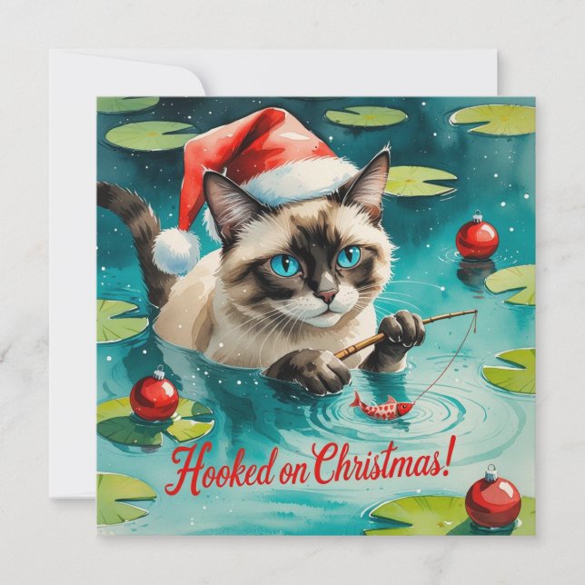 Fiskejultema för Cat Lovers Julkort (Framsida)
