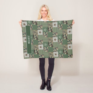 Fiskekamouflage Camo Patchwork Khaki Grönt Fleecefilt