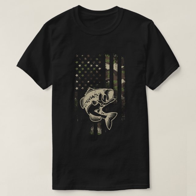 Fiskekamouflage USA flagga Bass Fisherman Gift T Shirt (Design framsida)