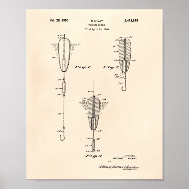 Fiskekamp 1950 Patent Art Old Peper Poster (Framsidan)