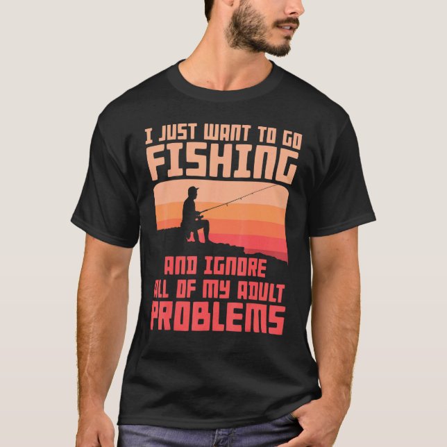 Fiskekläder för män Fiske löser mina problem T Shirt (Framsida)