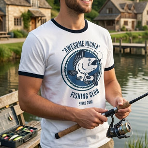 Fiskeklubb Est År Retro Ringer T-Shirt