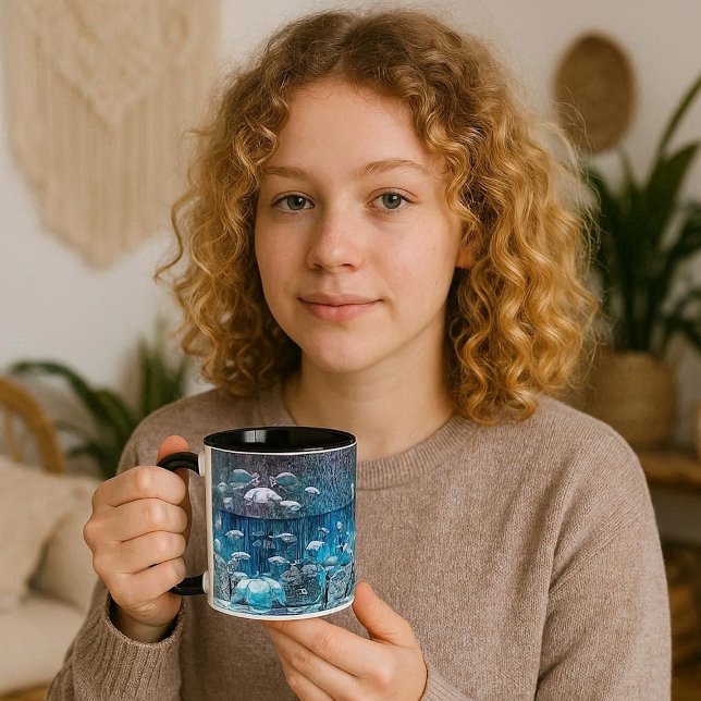 Fiskekola i Ocean Sten Mugg för Pappa (School of Fish in Ocean Rocks Mug Coastal Blue Mug)