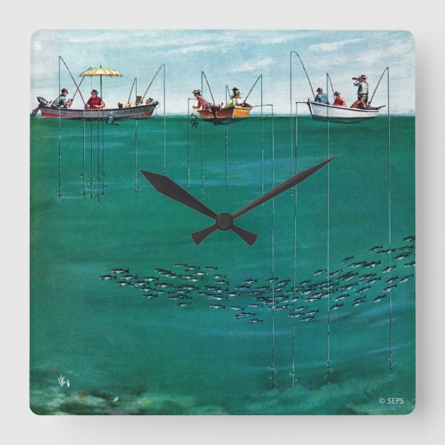 Fiskekola mellan Linjer av Thornton Utz Fyrkantig Klocka (Framsida)