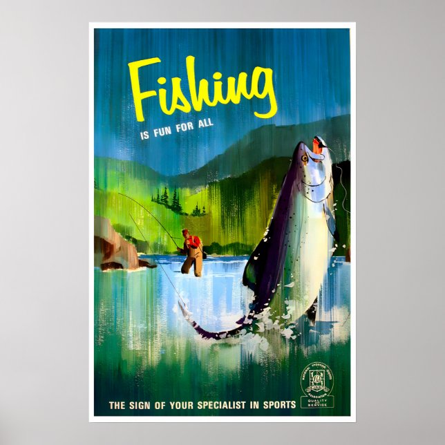 Fiskekonst Vintage Sports Print Man Cave Affisch (Framsidan)