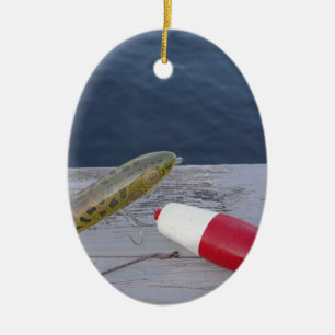 Fiskekurser på sjö-rött vitt blått... julgransprydnad keramik