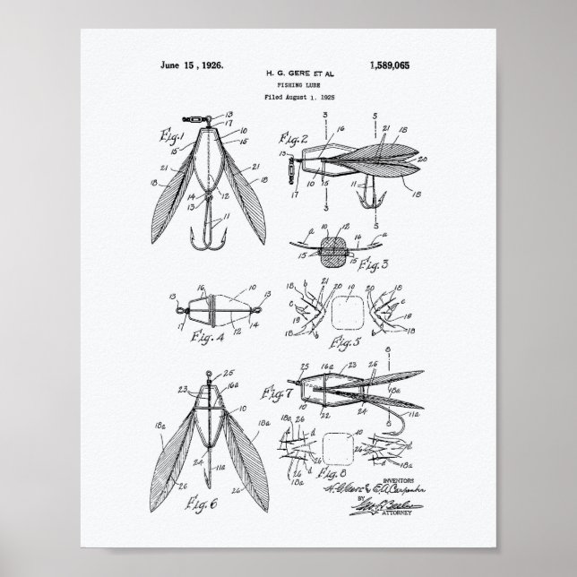 Fiskelag 1926 Patent Art White Papper Poster (Framsidan)