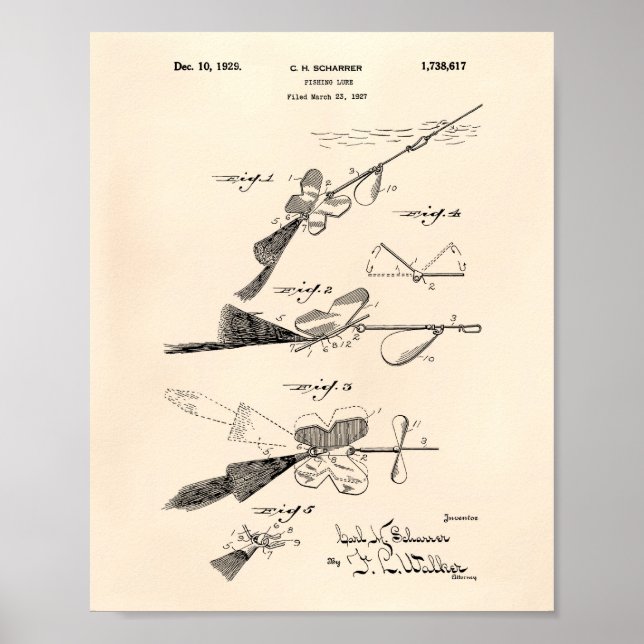 Fiskelag 1929 Patent Art Old Peper Poster (Framsidan)