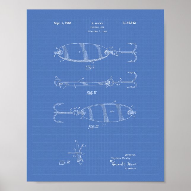 Fiskelag 1964 Patent Art Blueprint Poster (Framsidan)