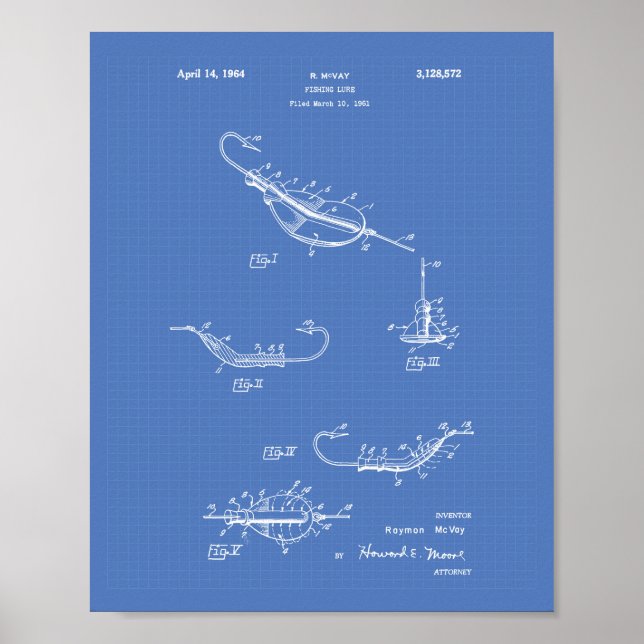 Fiskelag 1964 Patent Art Blueprint Poster (Framsidan)