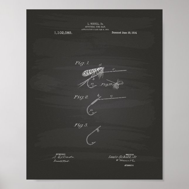 Fiskelagn 1914 Patent Art Chalkboard Poster (Framsidan)