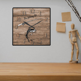 Fiskelivet med Fiskeredskapsreven Krok Fyrkantig Klocka