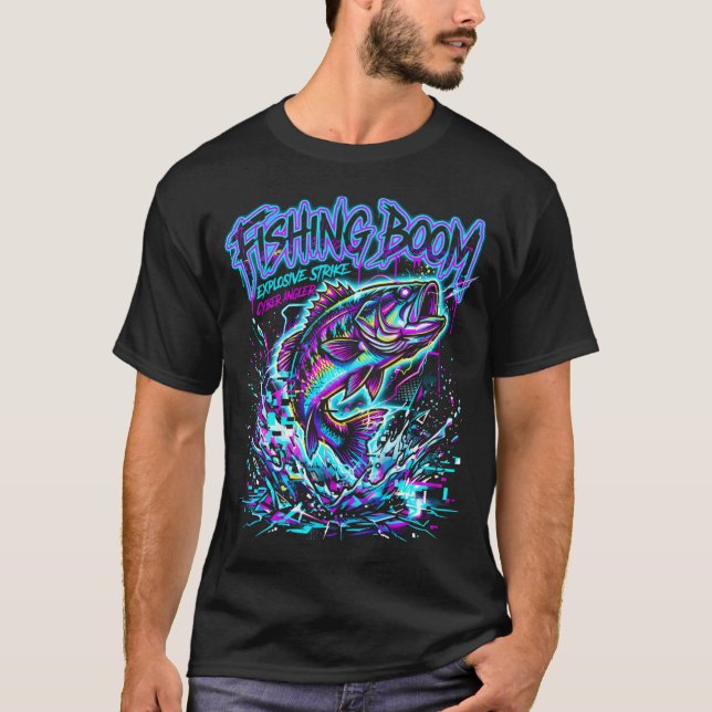 Fiskelycka Cyber Neon Konst T Shirt (Framsida)