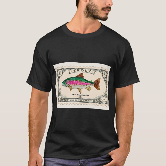 Fiskemärke för öring med regnbågeöring t shirt (Framsida)