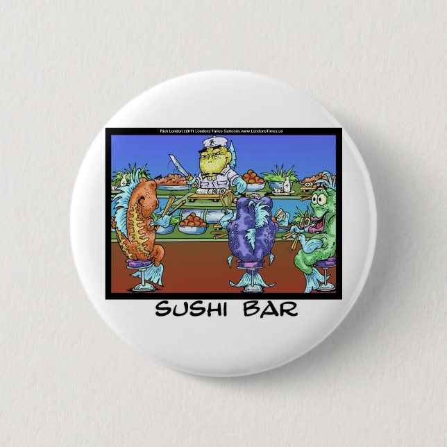 Fiskemätmarknader AKA Sushi Pub Funny Gifts & Card Knapp (Framsida)