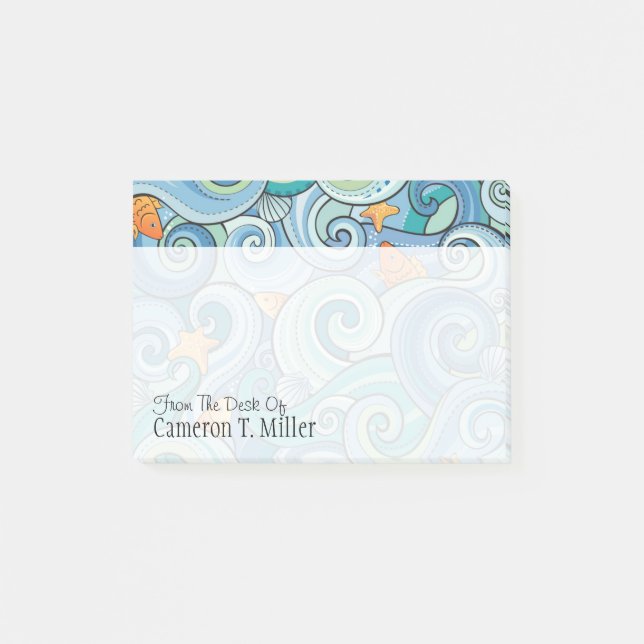 Fisken bland vågarmönster | tillfogar ditt namn post-it block (Framsida)