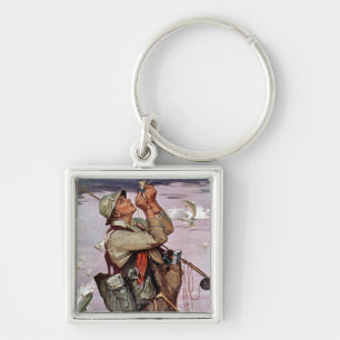 Fisken hoppar fyrkantig silverfärgad nyckelring