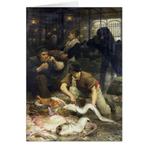 Fisken marknadsför i morgonen, 1880 hälsningskort