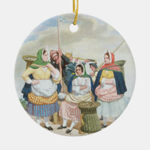 Fisken marknadsför vid havet, c.1860 (olja på julgransprydnad keramik