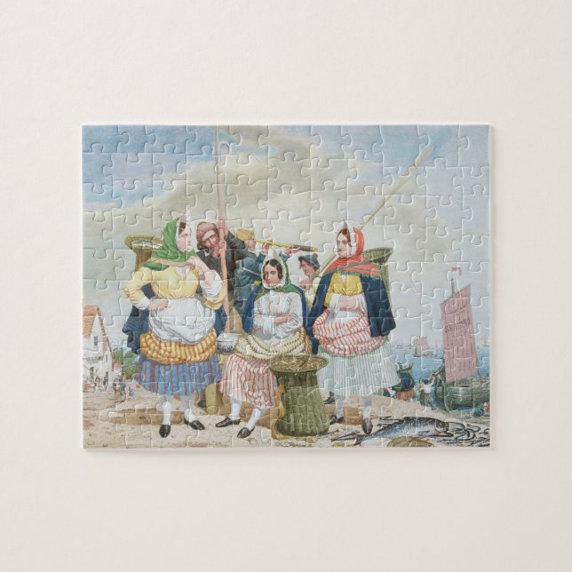 Fisken marknadsför vid havet, c.1860 (olja på pussel (Horisontell)