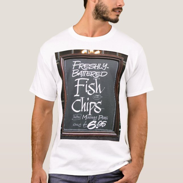 Fisken och chiper undertecknar t shirt (Framsida)