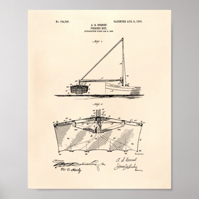 Fiskenät 1905 Patent Art Old Peper Poster (Framsidan)