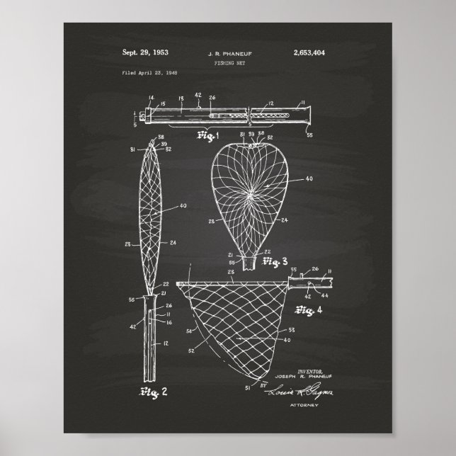 Fiskenät 1953 Patent Art Chalkboard Poster (Framsidan)