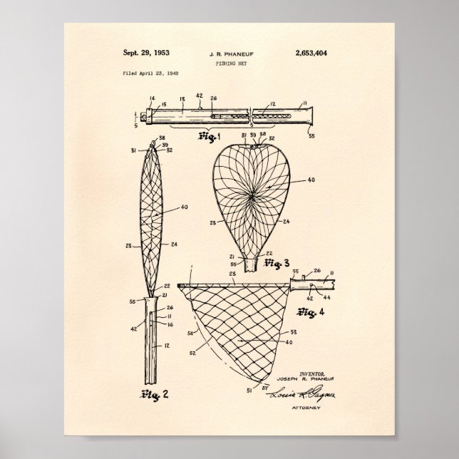 Fiskenät 1953 Patent Art Old Peper Poster (Framsidan)