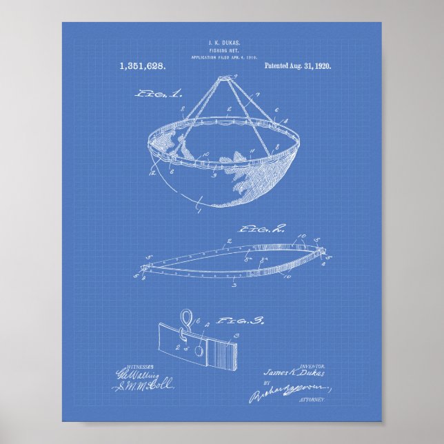 FiskeNet 1920 Patent Art Blueprint Poster (Framsidan)