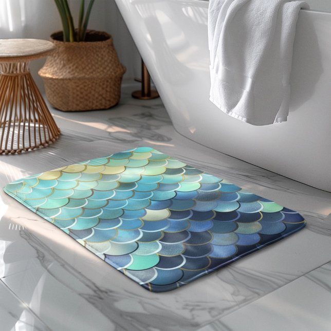 Fiskens  Mönster Blå himmel-bakgrund Golden Badrumsmatta (Skapare uppladdad)