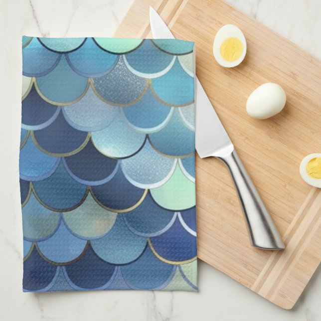 Fiskens  Mönster Blå himmel-bakgrund Golden Kökshandduk (Vikt i Fjärdedel)