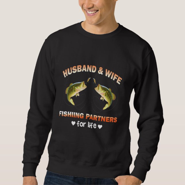 Fiskepartner i make och maka för livet lång ärmad tröja (Framsida)