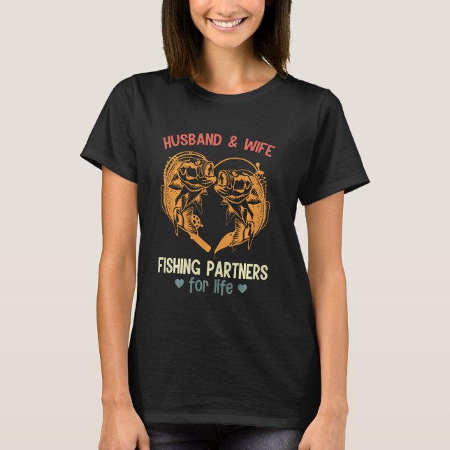 Fiskepartner i make och maka för livet t shirt (Framsida)