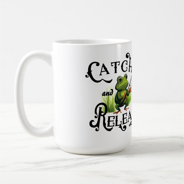 Fiskeplåster med fångst och utsläpp av grodor kaffemugg (Vänster)