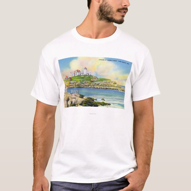 Fiskeplatsen på nubblen pekar på den York stranden Tee Shirt (Framsida)
