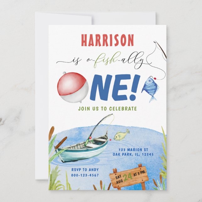 Fiskepojke O-fish-ally 1st Birthday Inbjudningar (Framsida)