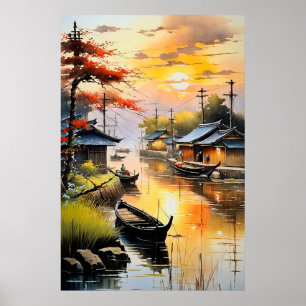 Fiskerbyns transiga kvällsglöd poster