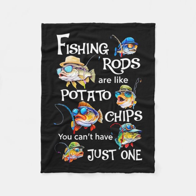 Fiskeredskap är som potatis Chip som man inte kan  Fleecefilt (Framsidan)
