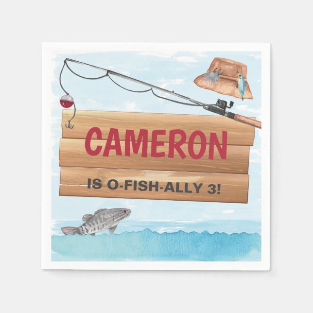 Fiskeredskap i någon roligt, någon Födelsedagsfest Pappersservett (Framsidan)