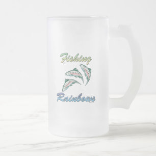 Fiskeregnbågar som fiskar regnbågeforellen frostat ölglas