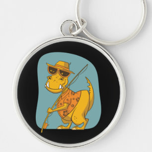 Fiskerman Dinosaur Rund Silverfärgad Nyckelring
