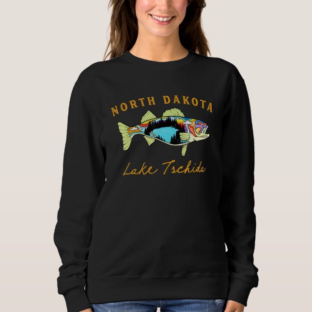 Fiskerman North Dakota Sjö Tschida Fisher Walleye T Shirt (Framsida)