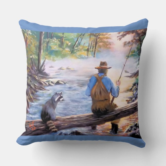 Fiskerman släpar en linje Dekorativ kudde (Framsida)